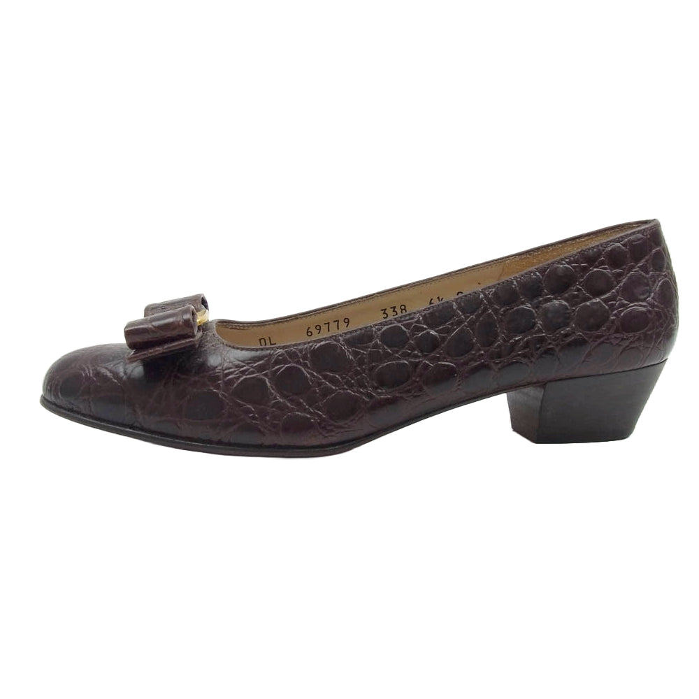 Salvatore Ferragamo サルヴァトーレフェラガモ 69779 リボン レザー パンプス シューズ ブラウン系 6.5【中古】