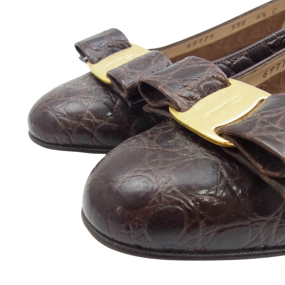 Salvatore Ferragamo サルヴァトーレフェラガモ 69779 リボン レザー パンプス シューズ ブラウン系 6.5【中古】