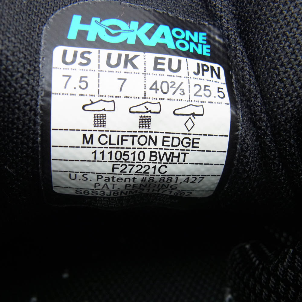 HOKA ONE ONE ホカ オネオネ 1110510-bwht CLIFTON EDGE クリフトン エッジ ローカット スニーカー ブラック系 25.5cm【中古】