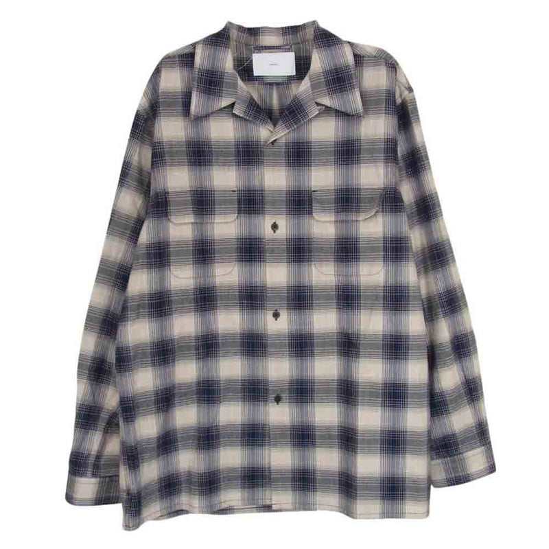 SUGARHILL シュガーヒル 24SS 2441000501 YAK OMBRE PLAID OPEN COLLAR BROUSE オンブレチェック 長袖 開襟 シャツ ネイビー系 3【美品】【中古】