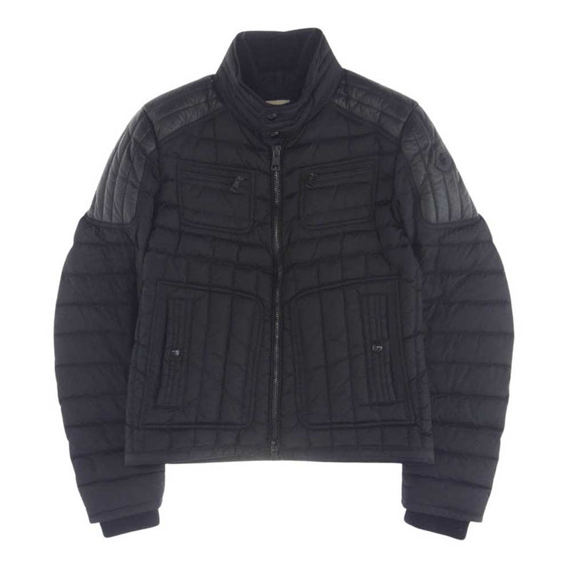 MONCLER モンクレール 国内正規品 420914180285 BAHR 肩ラムレザー切替 バイカー キルティング ダウン ジャケット ブラック系 1【中古】