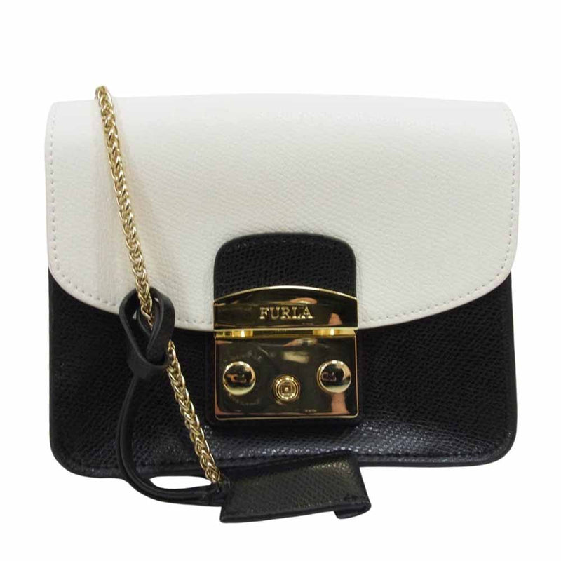 Furla フルラ チェーン ミニショルダーバッグ カデナ付き ブラック系【美品】【中古】