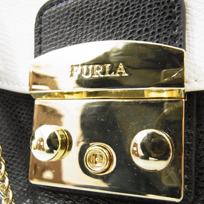 Furla フルラ チェーン ミニショルダーバッグ カデナ付き ブラック系【美品】【中古】