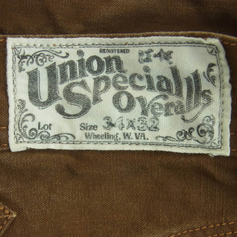 FREEWHEELERS フリーホイーラーズ UNION SPECIAL OVERALLS ユニオンスペシャル オーバーオールズ LEAD SLED ダブルニー ワーク パンツ ブラウン系 34 × 32【中古】