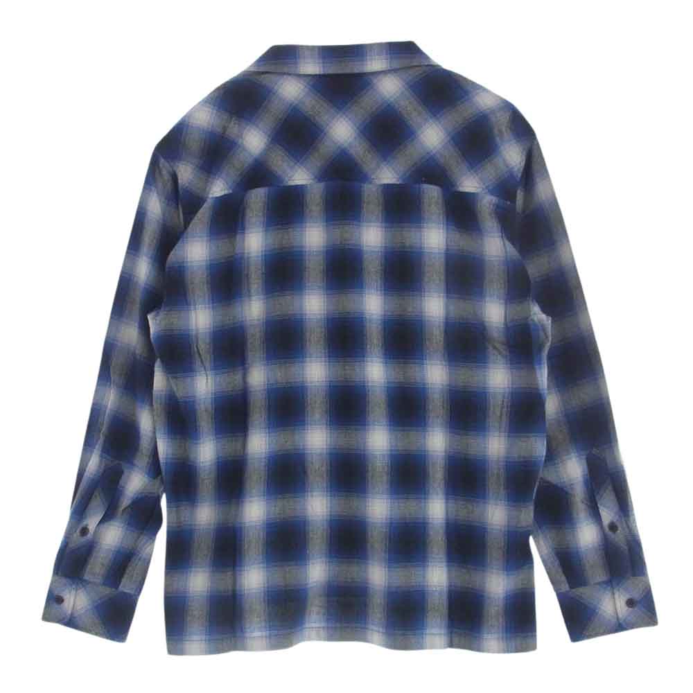 ラフ 24SS Rafu025 BOX SHIRT ボックスシャツ コットン レーヨン オンブレチェック オープンカラー 長袖 シャツ ブルー系 L【極上美品】【中古】