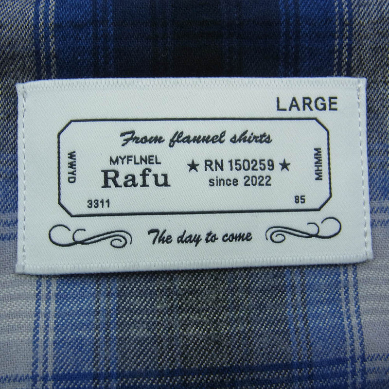 ラフ 24SS Rafu025 BOX SHIRT ボックスシャツ コットン レーヨン オンブレチェック オープンカラー 長袖 シャツ ブルー系 L【極上美品】【中古】