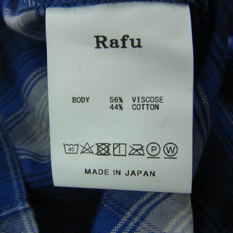 ラフ 24SS Rafu025 BOX SHIRT ボックスシャツ コットン レーヨン オンブレチェック オープンカラー 長袖 シャツ ブルー系 L【極上美品】【中古】