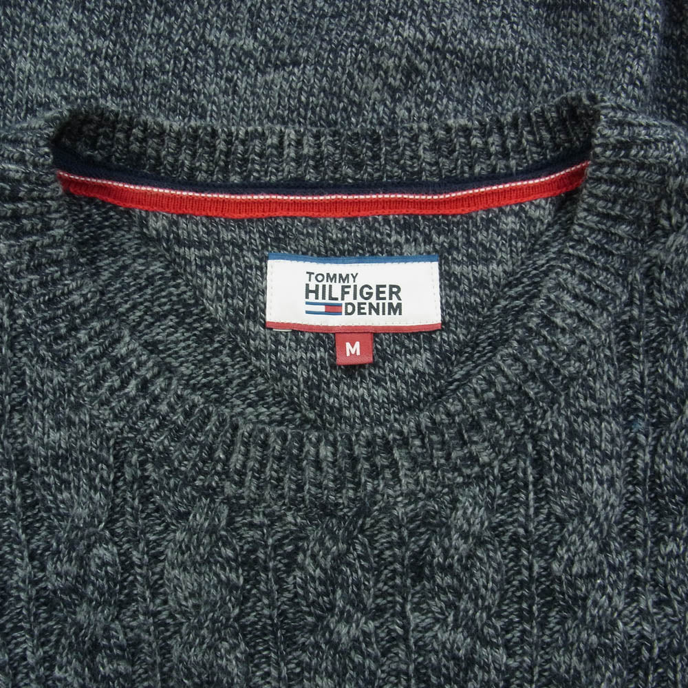 TOMMY HILFIGER トミーヒルフィガー DENIM 編み込み ローゲージ ニット グレー グレー系 M【中古】