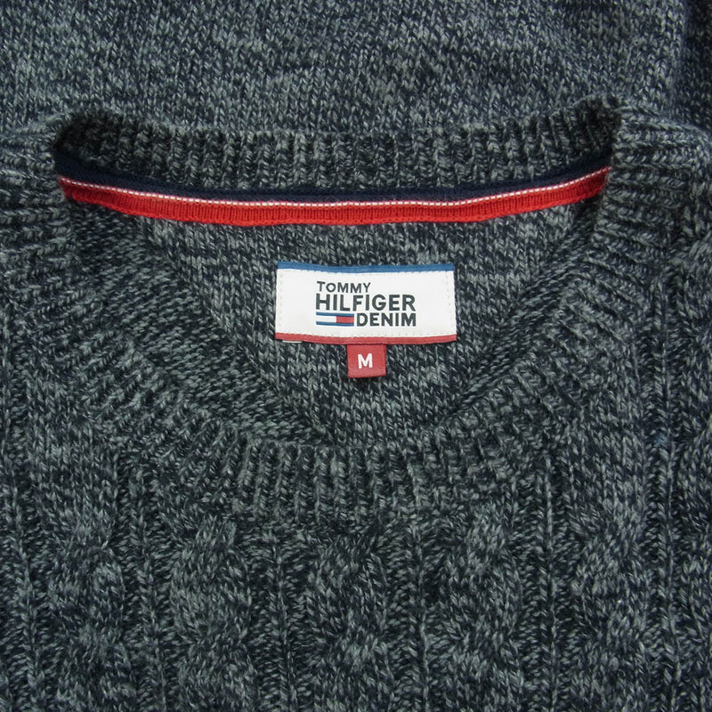 TOMMY HILFIGER トミーヒルフィガー DENIM 編み込み ローゲージ ニット グレー グレー系 M【中古】