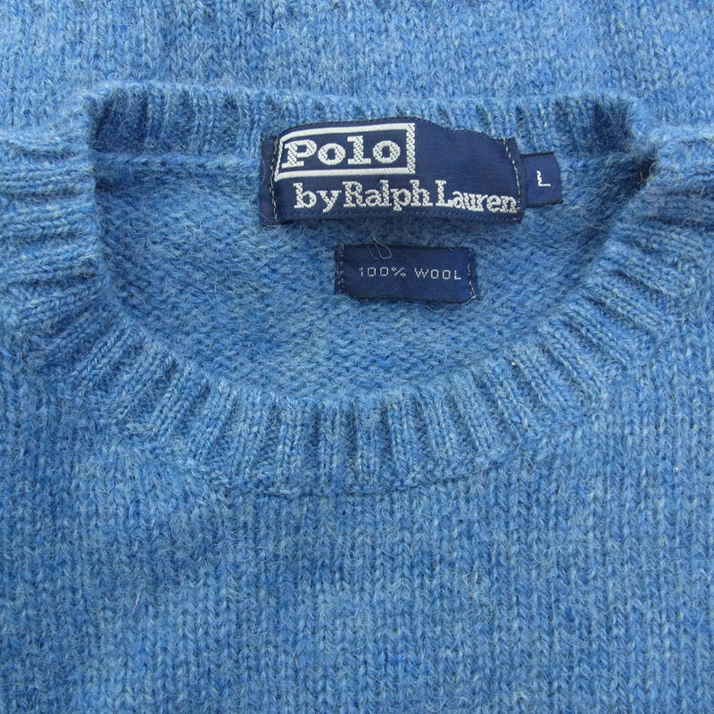 POLO RALPH LAUREN ポロ・ラルフローレン ウール ワンポイント ローゲージ ニット スカイブルー ライトブルー系 L【中古】