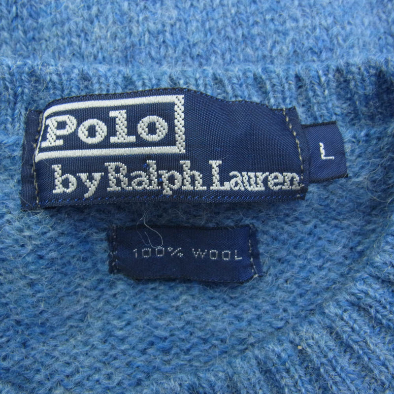 POLO RALPH LAUREN ポロ・ラルフローレン ウール ワンポイント ローゲージ ニット スカイブルー ライトブルー系 L【中古】