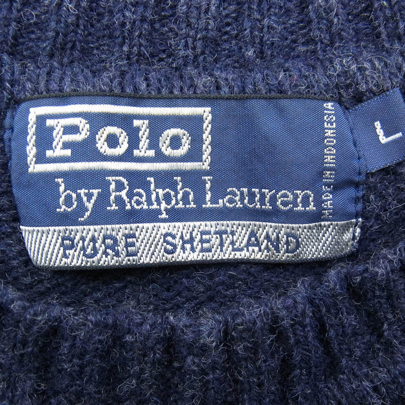 POLO RALPH LAUREN ポロ・ラルフローレン ウール ワンポイント ローゲージ ニット ネイビー ネイビー系 L【中古】