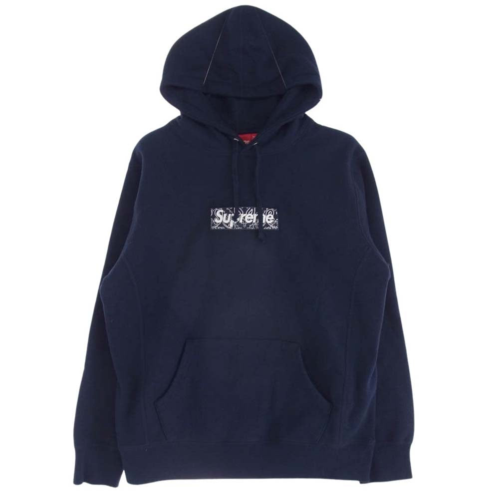 Supreme シュプリーム 19AW Bandana Box Logo Hooded Sweatshirt バンダナ ボックス ロゴ プルオーバー パーカー ネイビー系 M【中古】