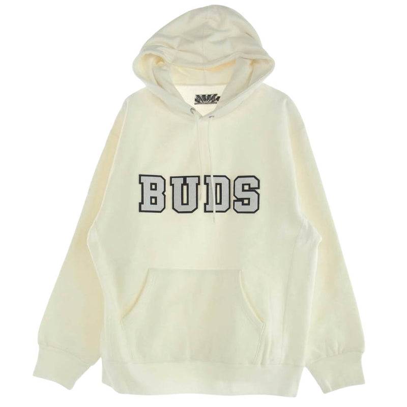 バッズプール BUDS HEAVY WEIGHT HOODED SWEAT ロゴ プリント ヘヴィー ウェイト プルオーバー パーカー ホワイト系 L【極上美品】【中古】