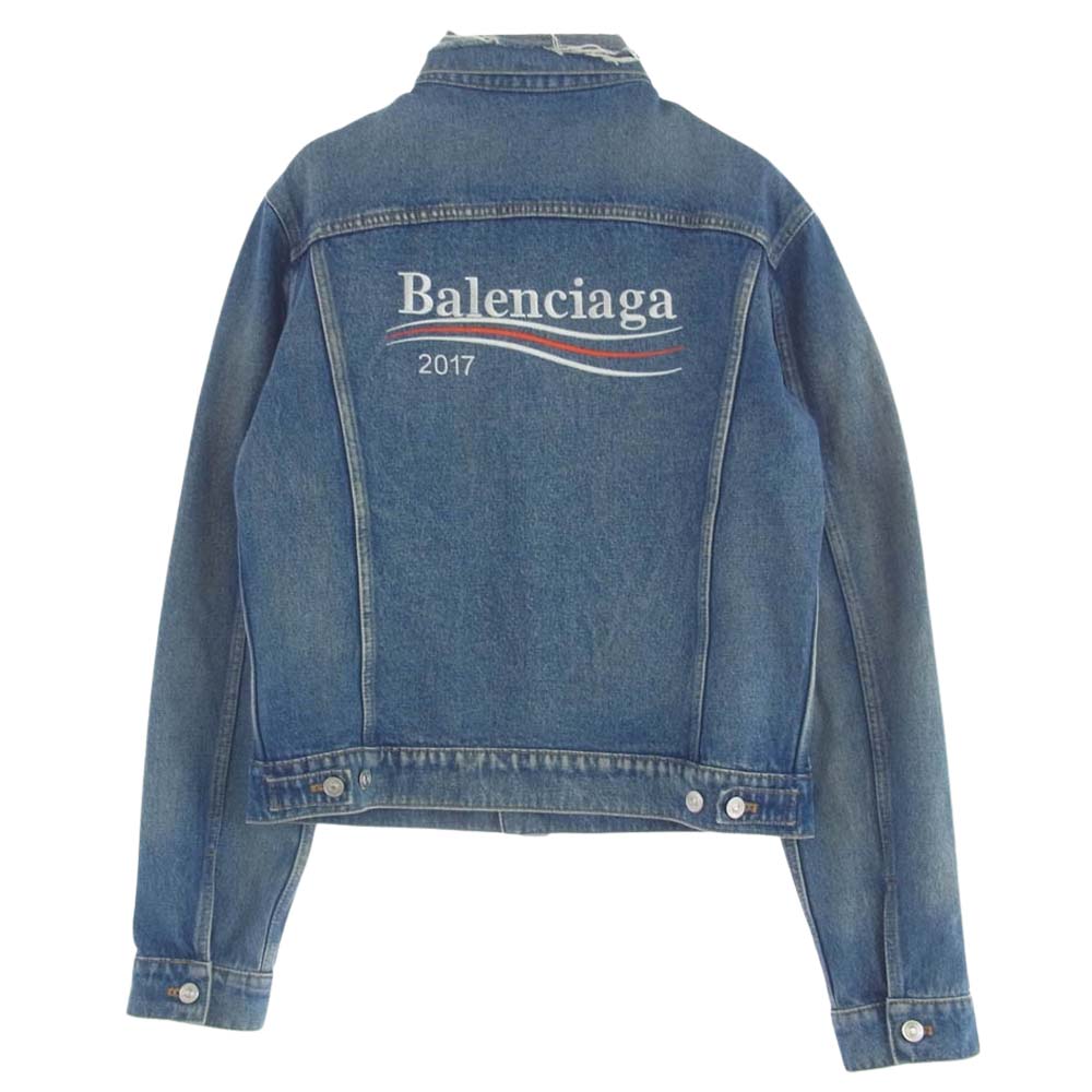 BALENCIAGA バレンシアガ 487342 TSB06 Campaign Logo Denim Jacket キャンペーンロゴ クラッシュ デニム ジャケット インディゴブルー系 48【中古】