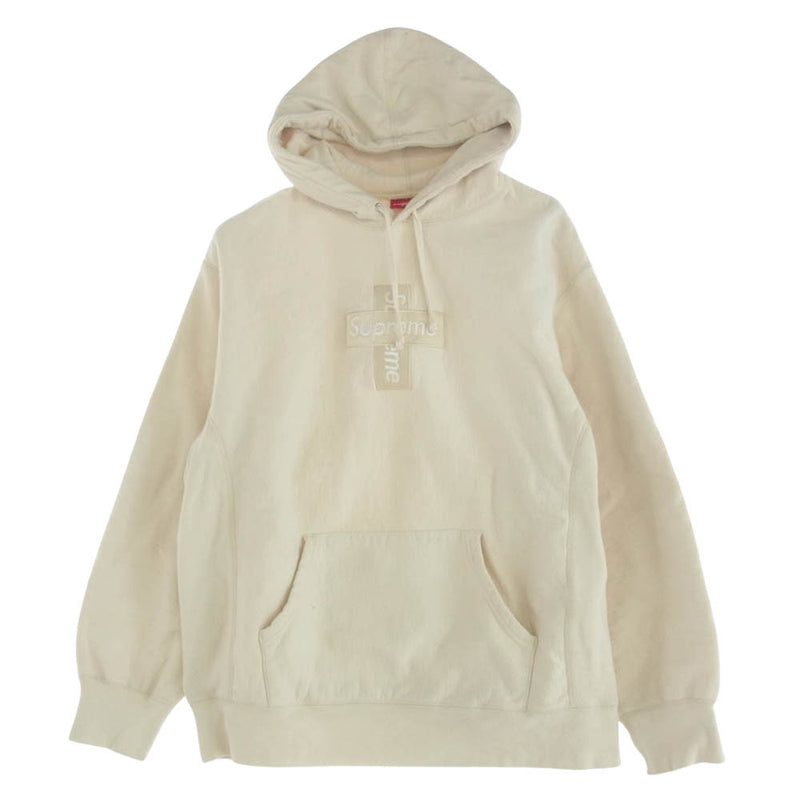 Supreme シュプリーム 20AW Cross Box Logo Hooded Sweatshirt クロス ボックス ロゴ フーデッド スウェットシャツ プルオーバー スウェット パーカー オフホワイト系 L【中古】