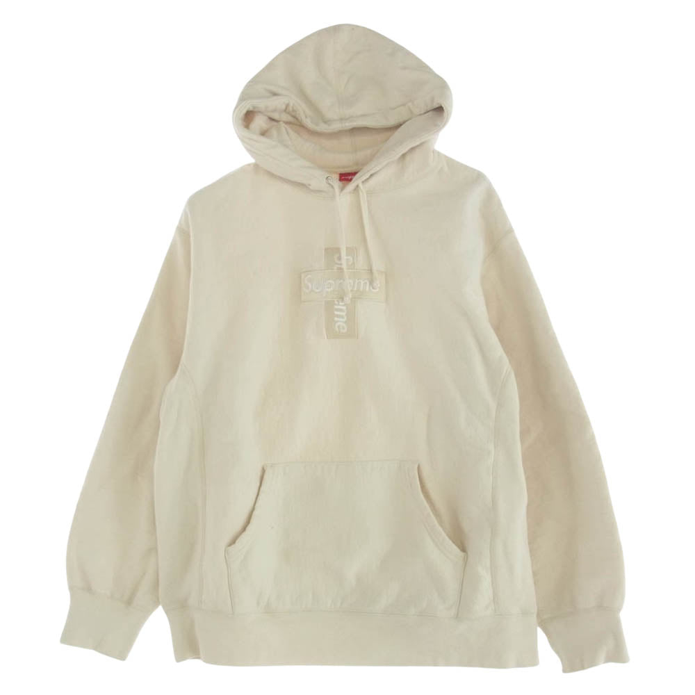 Supreme シュプリーム 20AW Cross Box Logo Hooded Sweatshirt クロス ボックス ロゴ フーデッド スウェットシャツ プルオーバー スウェット パーカー オフホワイト系 L【中古】