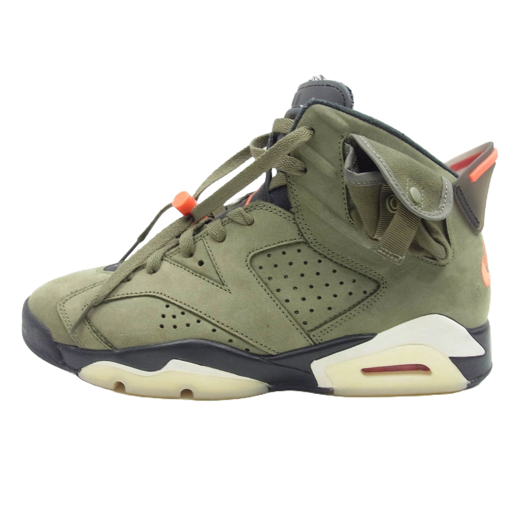 NIKE AIR JORDAN ナイキ ジョーダン CN1084-200 × Travis Scott 6 Retro Medium Olive 【FAKE BUSTERS鑑定済】トラヴィススコット エアジョーダン6 レトロ スニーカー カーキ系 26.5cm【中古】