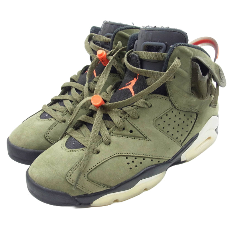 NIKE AIR JORDAN ナイキ ジョーダン CN1084-200 × Travis Scott 6 Retro Medium Olive 【FAKE BUSTERS鑑定済】トラヴィススコット エアジョーダン6 レトロ スニーカー カーキ系 26.5cm【中古】