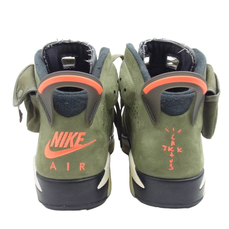 NIKE AIR JORDAN ナイキ ジョーダン CN1084-200 × Travis Scott 6 Retro Medium Olive 【FAKE BUSTERS鑑定済】トラヴィススコット エアジョーダン6 レトロ スニーカー カーキ系 26.5cm【中古】