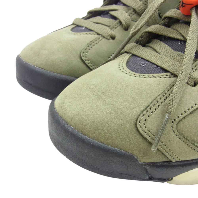 NIKE AIR JORDAN ナイキ ジョーダン CN1084-200 × Travis Scott 6 Retro Medium Olive 【FAKE BUSTERS鑑定済】トラヴィススコット エアジョーダン6 レトロ スニーカー カーキ系 26.5cm【中古】