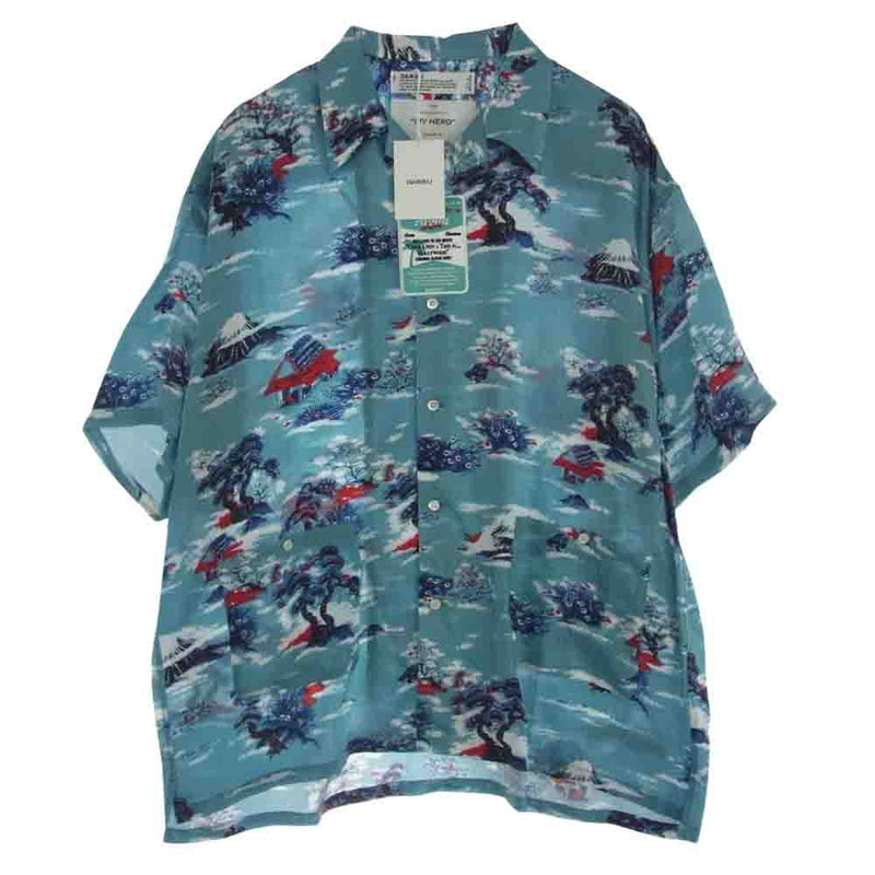 ダイリク 24SS S-9 MY HERO マイヒーロー期 Cliff Aloha Shirt フラッシャーワッペン付属 オリジナルキュプラ アロハシャツ 半袖 シャツ ライトブルー系 L【新古品】【未使用】【中古】