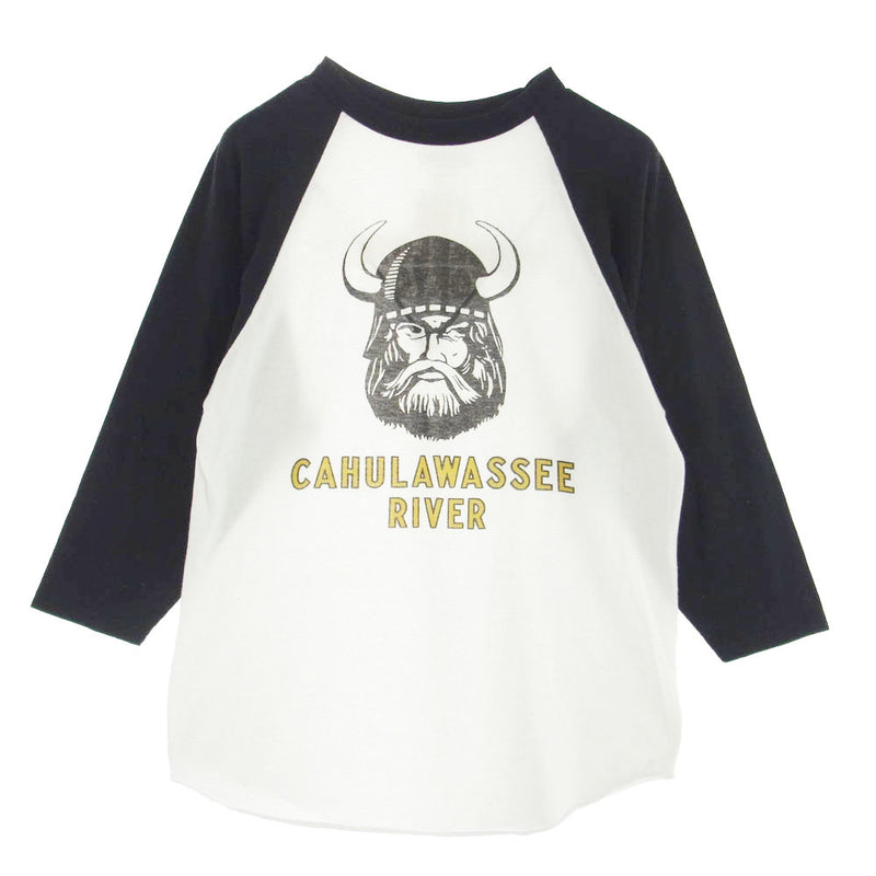 TENDERLOIN テンダーロイン T-RAGLAN 3/4 CAHULAWASSEE RIVER プリント ラグラン 7分丈 Tシャツ ブラック系 ホワイト系 M【中古】