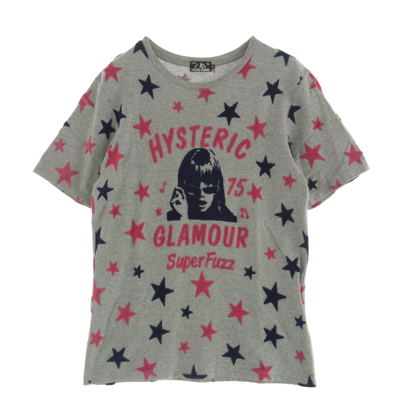 HYSTERIC GLAMOUR ヒステリックグラマー 02182CT17 STAR WOMAN ジャカード 総柄 Ｔシャツ 半袖 グレー系 S【中古】