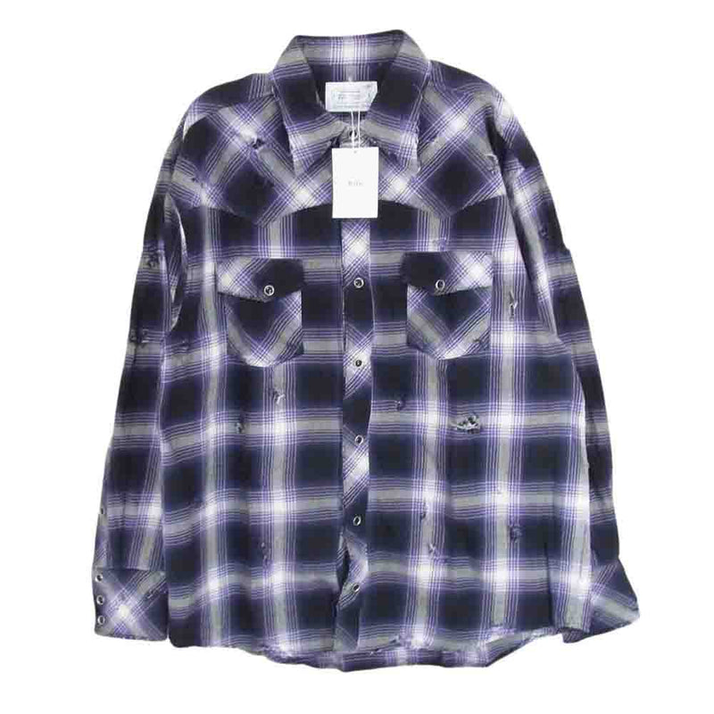 ラフ Rafu002 western shirt チェック ウエスタン 長袖 シャツ パープル系 L【極上美品】【中古】