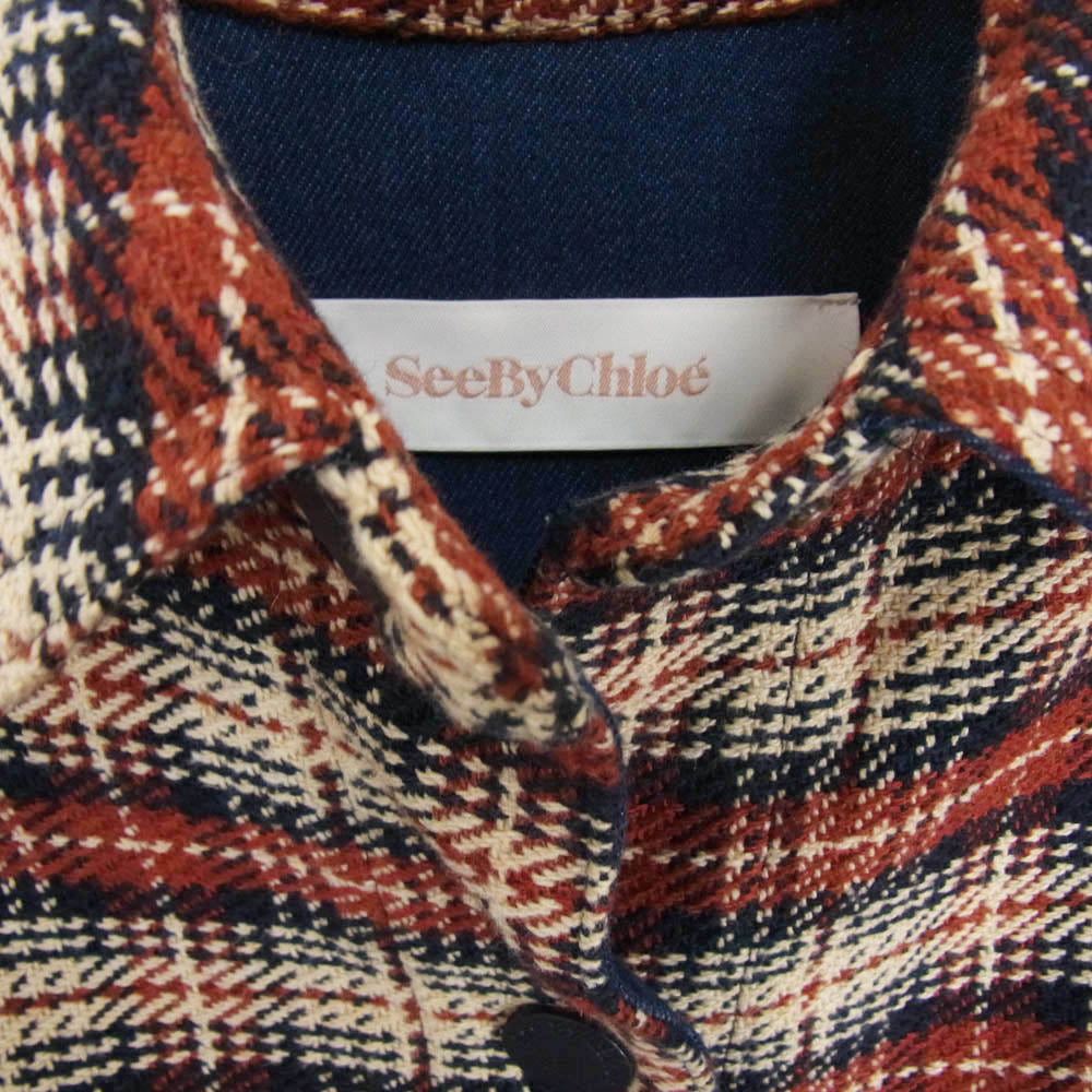 SEE BY CHLOE シーバイクロエ CHS22AVE03003 2ZA オーバーサイズ チェック シャツ ジャケット レッド系 S【極上美品】【中古】