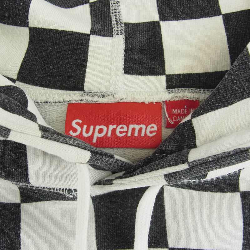 Supreme シュプリーム 13SS Checkered Pullover チェッカード フラッグ柄 プルオーバー フーディー パーカー ブラック系 ホワイト系 M【中古】