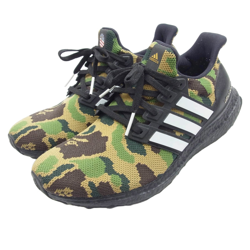 adidas アディダス F35097 × A Bathing Ape Ultra Boost ア ベイジング エイプ ウルトラ ブースト カモ柄 スニーカー カーキ系 ブラック系 26.5cm【中古】