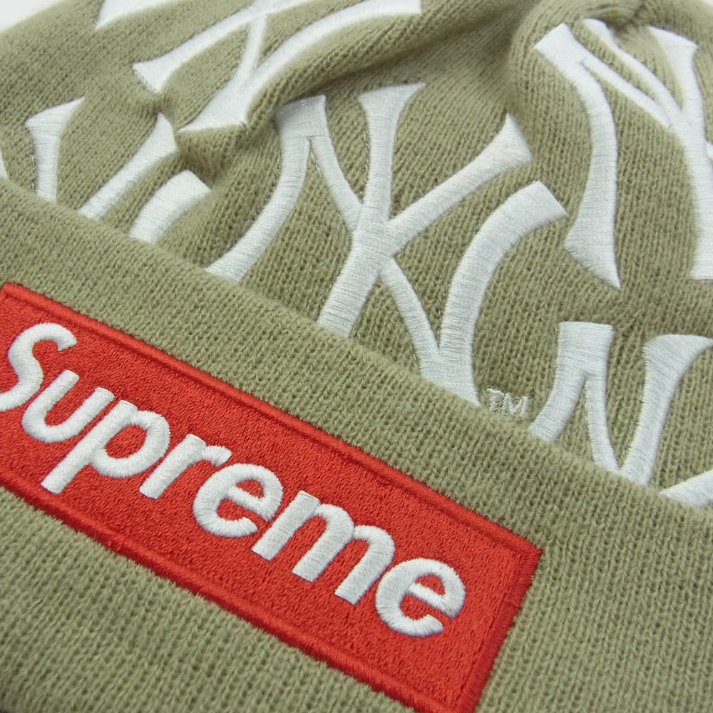 Supreme シュプリーム 21AW New York Yankees New Era Box Logo Beanie ニューヨーク ヤンキース ニューエラ ボックスロゴ ビーニー ニット帽 ベージュ系【中古】