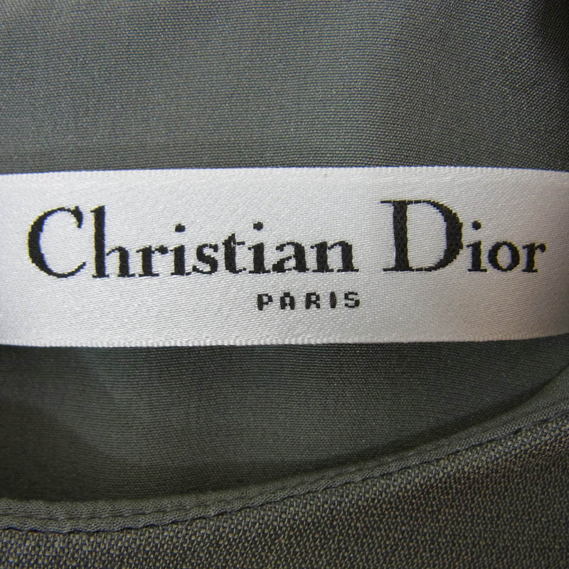 Christian Dior クリスチャンディオール イタリア製 シルク混 ウール バックジップ ノースリーブ ワンピース カーキ系 38【中古】