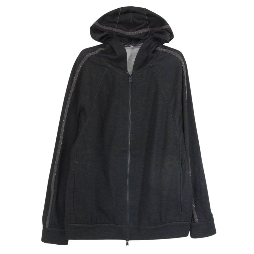 Brunello Cucinelli ブルネロクチネリ シルク混 コットンシルク 袖ラインストーン ラグラン フルジップ パーカー グレー系 XS【中古】