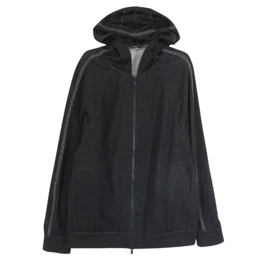 Brunello Cucinelli ブルネロクチネリ シルク混 コットンシルク 袖ラインストーン ラグラン フルジップ パーカー グレー系 XS【中古】