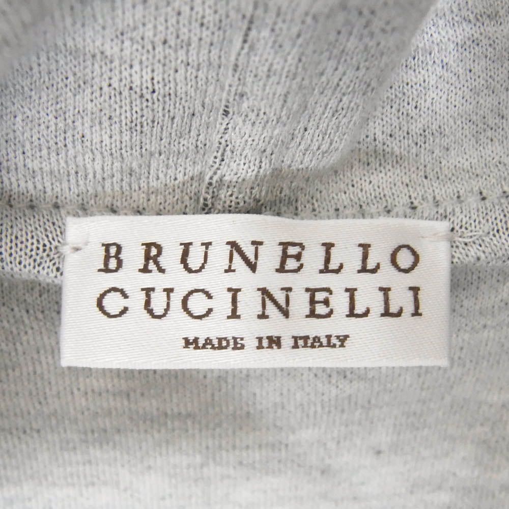 Brunello Cucinelli ブルネロクチネリ シルク混 コットンシルク 袖ラインストーン ラグラン フルジップ パーカー グレー系 XS【中古】