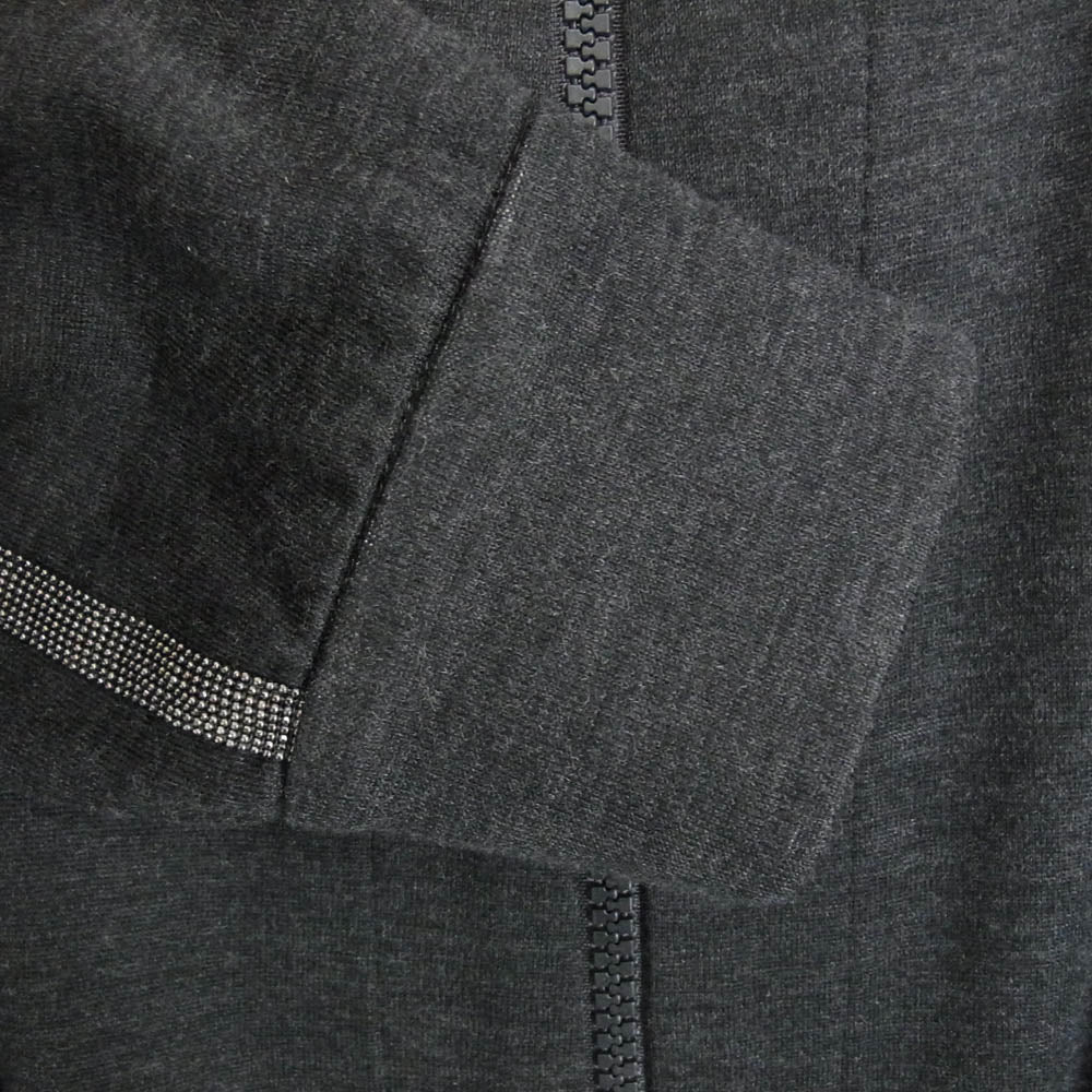 Brunello Cucinelli ブルネロクチネリ シルク混 コットンシルク 袖ラインストーン ラグラン フルジップ パーカー グレー系 XS【中古】