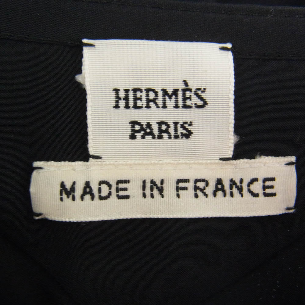 HERMES エルメス スカーフカラー シルク100％ プルオーバー シャツ ブラウス ブラック系 34【中古】