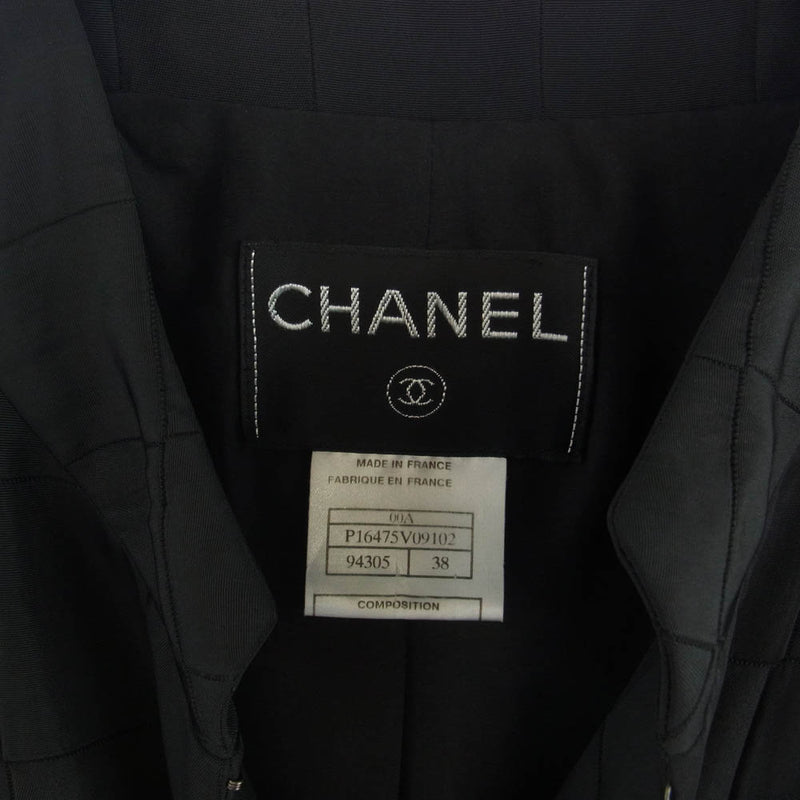 CHANEL シャネル P16475V09102 国内正規品 チョコバー チェック柄 スタンドカラー コート 羽織 ブラック系 38【中古】