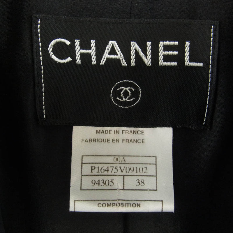 CHANEL シャネル P16475V09102 国内正規品 チョコバー チェック柄 スタンドカラー コート 羽織 ブラック系 38【中古】