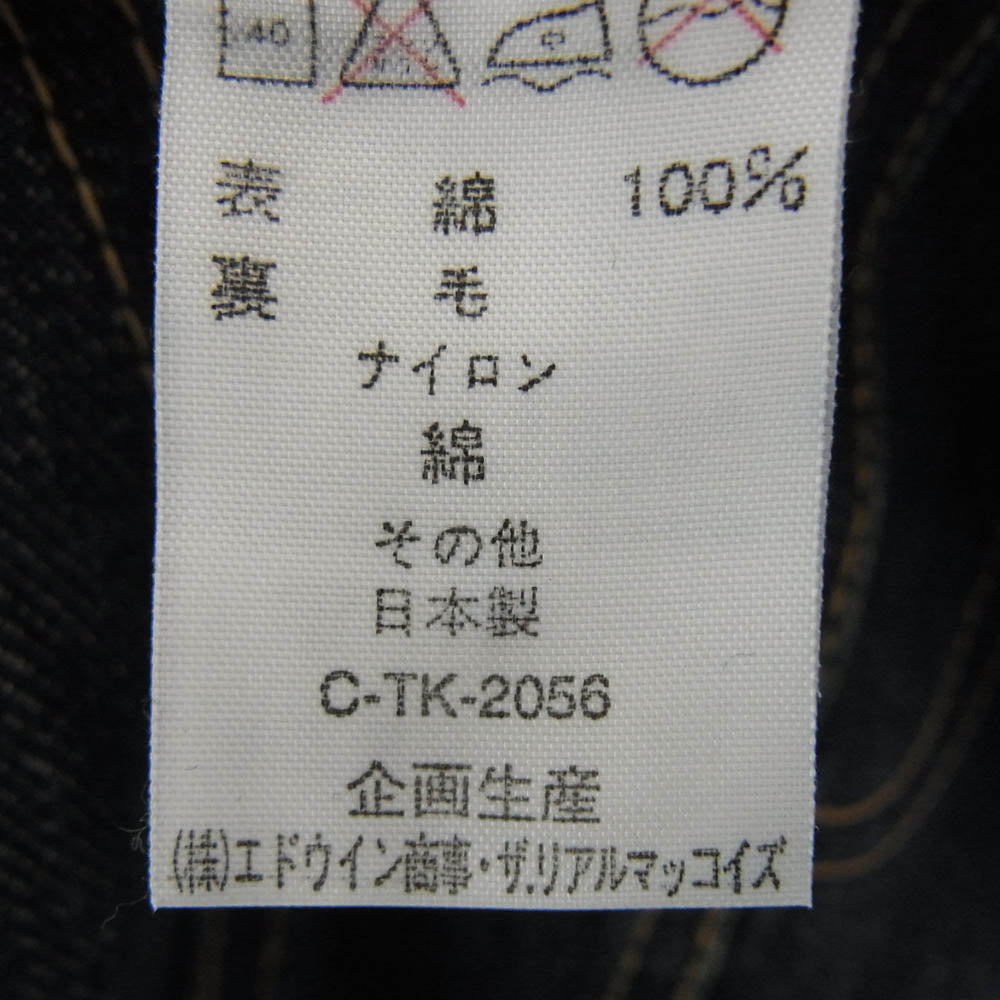 The REAL McCOY'S ザリアルマッコイズ 1101-LJ × LEE リアルマッコイズ ストームライダー デニム ジャケット 襟 コーデュロイ切替 裏地 ブランケット インディゴブルー系 34【中古】