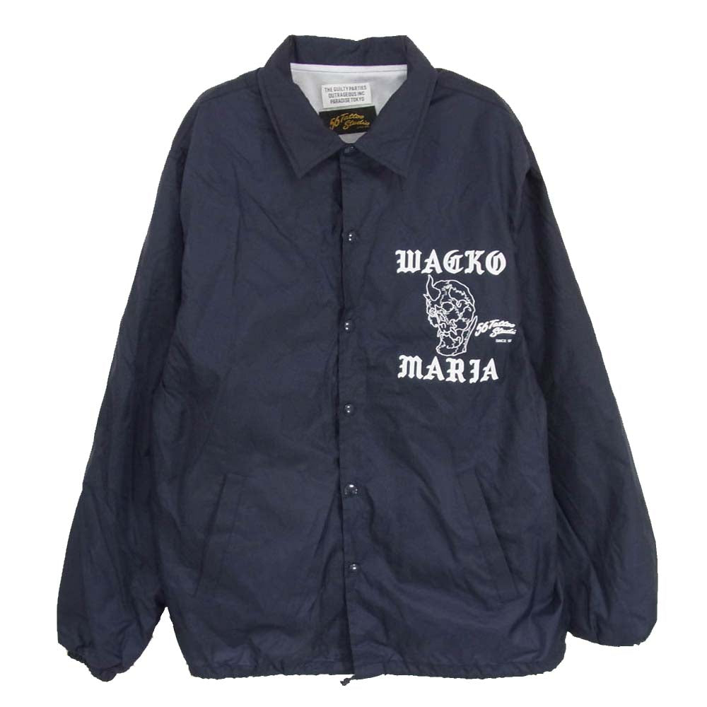 WACKO MARIA ワコマリア 24SS 56TS-WM-BL07 × 56 TATTOO STUDIO COACH JACKET タトゥースタジオ ロゴ プリント コーチ ジャケット ネイビー系 M【中古】