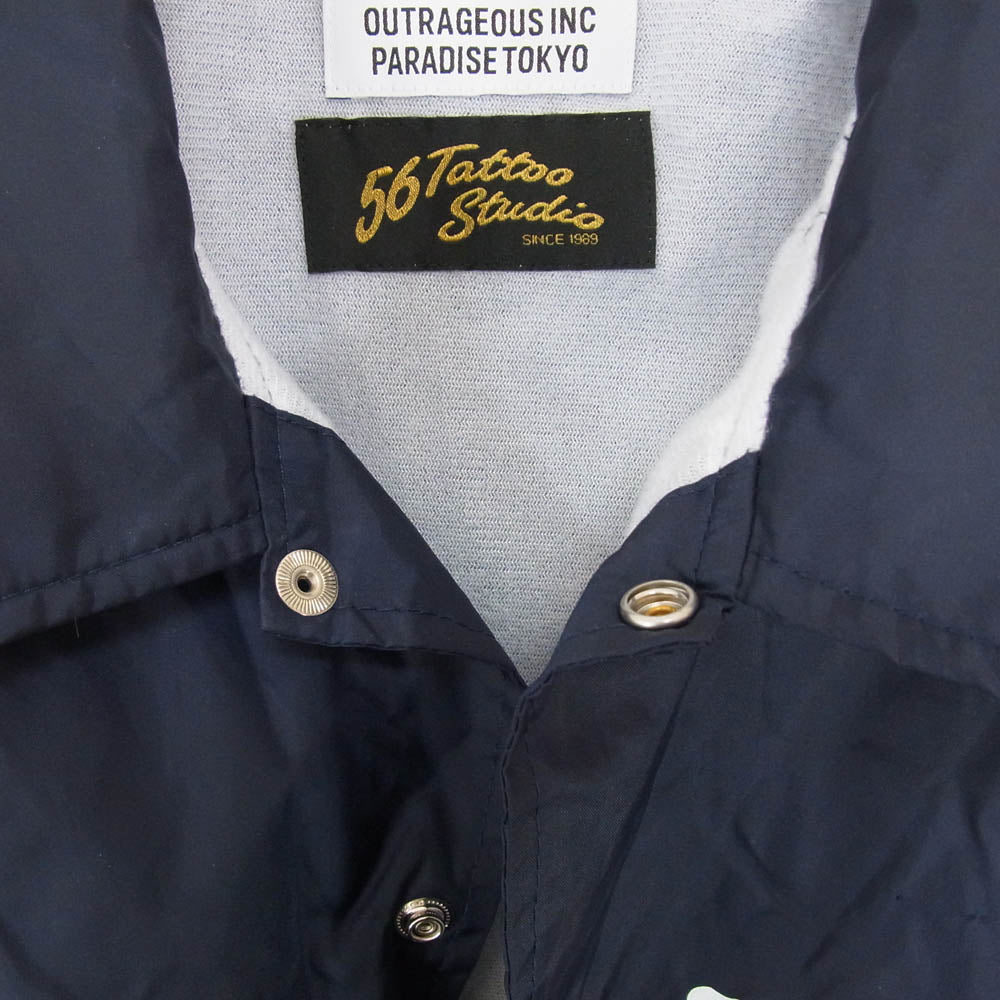 WACKO MARIA ワコマリア 24SS 56TS-WM-BL07 × 56 TATTOO STUDIO COACH JACKET タトゥースタジオ ロゴ プリント コーチ ジャケット ネイビー系 M【中古】