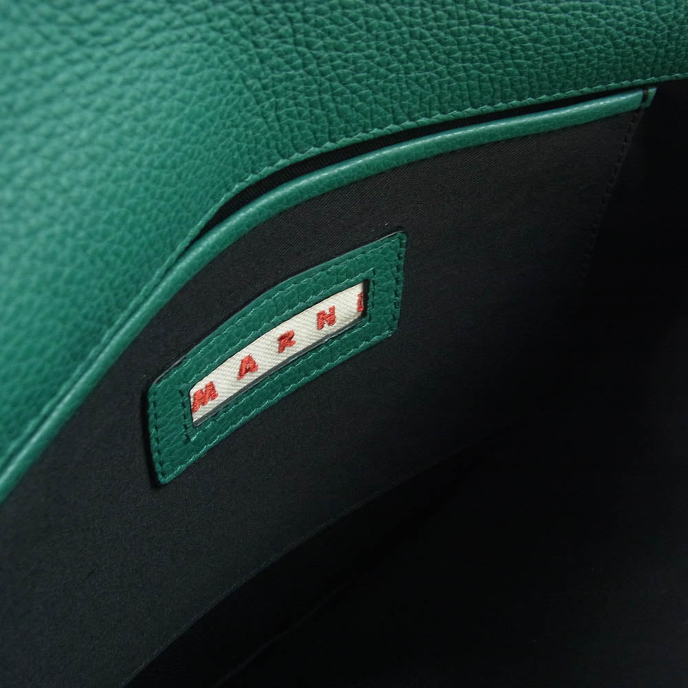 MARNI マルニ レザー クラッチ セカンド バッグ グリーン系【中古】