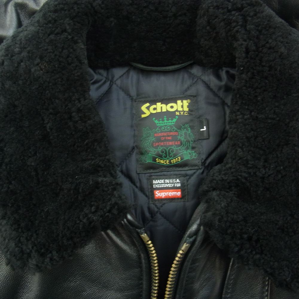 Supreme シュプリーム 21AW Schott Shearling Collar Leather Puffy Jacket ショット シアリング カラー レザー パフィー ジャケット ブラック系 L【中古】