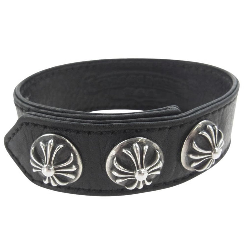 CHROME HEARTS クロムハーツ（原本無） 3BTN 2SNP クロス ボール 3ボタン 2スナップ レザー ブレスレット シルバー系 ブラック系【中古】