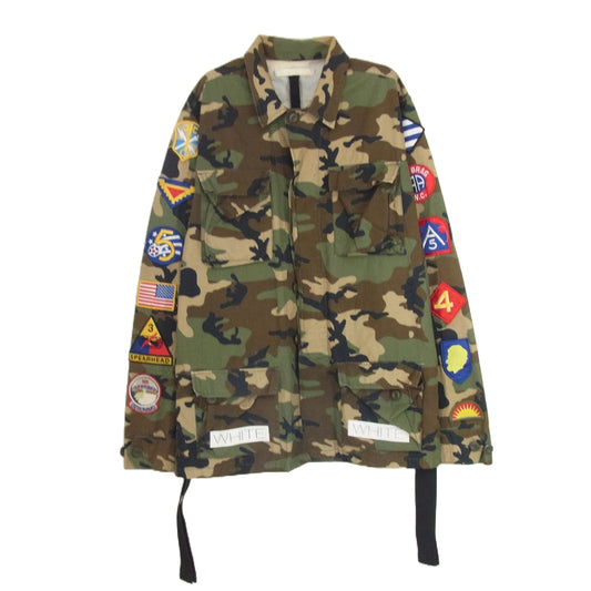 OFF-WHITE オフホワイト ARCHIVE FIELD JACKET カモフラ 迷彩 袖ワッペン バックロゴ アーカイブ フィールド ミリタリー ジャケット カーキ系 M【中古】
