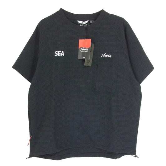 WIND AND SEA ウィンダンシー WDS-C-NGA-24-Q4-02 × NANGA ナンガ Dot Air Tops ロゴ刺繍 ドット 半袖 ポケット Tシャツ ブラック系 M【新古品】【未使用】【中古】