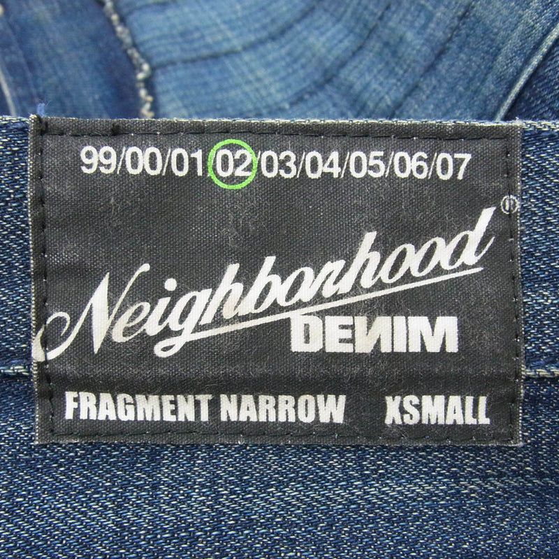 NEIGHBORHOOD ネイバーフッド 02年製 DCNH-PT-W12 FRAGMENT NARROW フラグメント ナロー サベージ デニム パンツ インディゴブルー系 XS【中古】